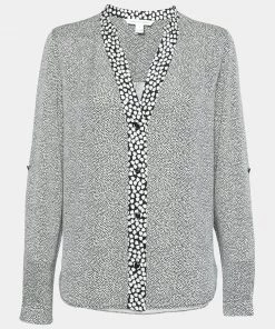 Diane Von Furstenberg Black And White Printed Silk Button Front Blouse M For Women