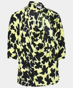Diane Von Furstenberg Yellow & Black Printed Silk Theresa Blouse S For Women
