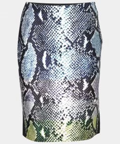 Diane Von Furstenberg Black Python Print Silk & Wool Mae Mikado Skirt M For Women