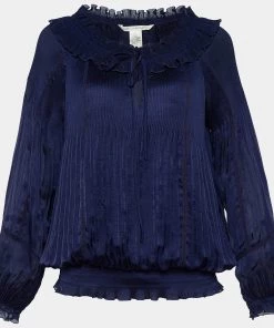 Diane Von Furstenberg Blue Synthetic Micro Pleated Blouse L For Women