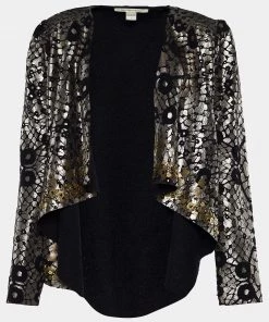 Diane Von Furstenberg shop 24 Diane Von Furstenberg Black/Silver Wool Embellished Jacket L For Women
