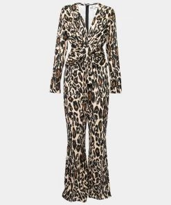 Diane Von Furstenberg Brown Animal Print Silk Jersey Melinda Jumpsuit L For Women