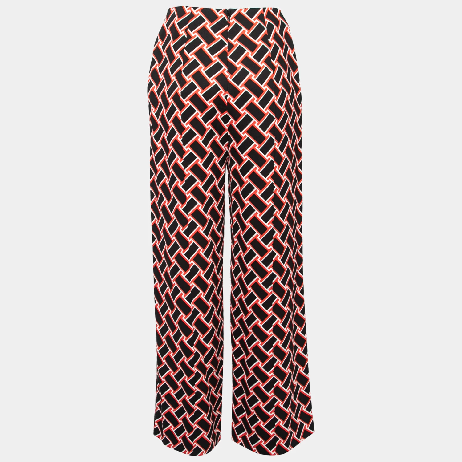Diane Von Furstenberg Red & Black Printed Stretch Crepe Wide-Leg Trousers M Waist 28" For Women 2 Diane Von Furstenberg Red & Black Printed Stretch Crepe Wide-Leg Trousers M Waist 28" For Women - Image 2