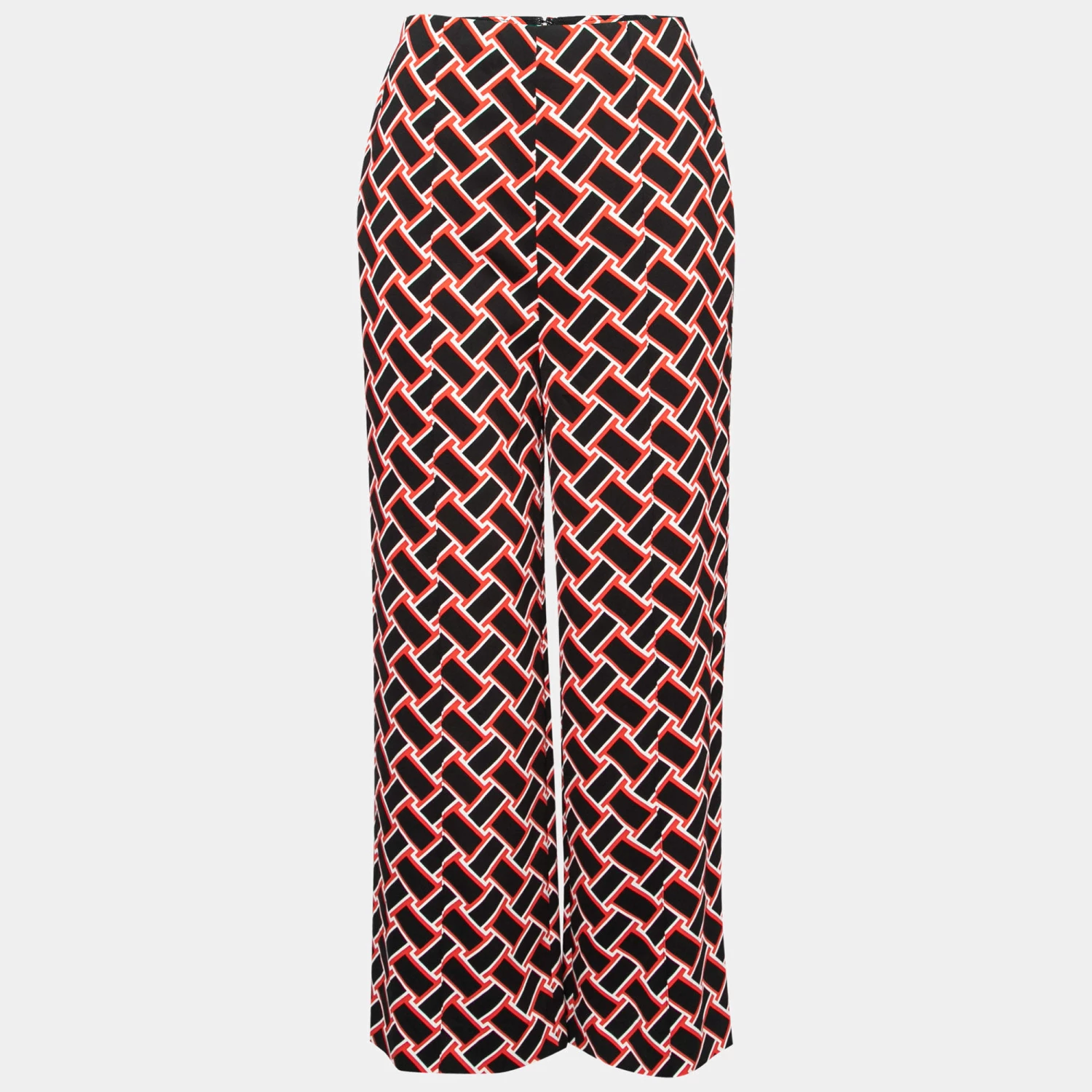 Diane Von Furstenberg Red & Black Printed Stretch Crepe Wide-Leg Trousers M Waist 28" For Women 1 Diane Von Furstenberg Red & Black Printed Stretch Crepe Wide-Leg Trousers M Waist 28" For Women