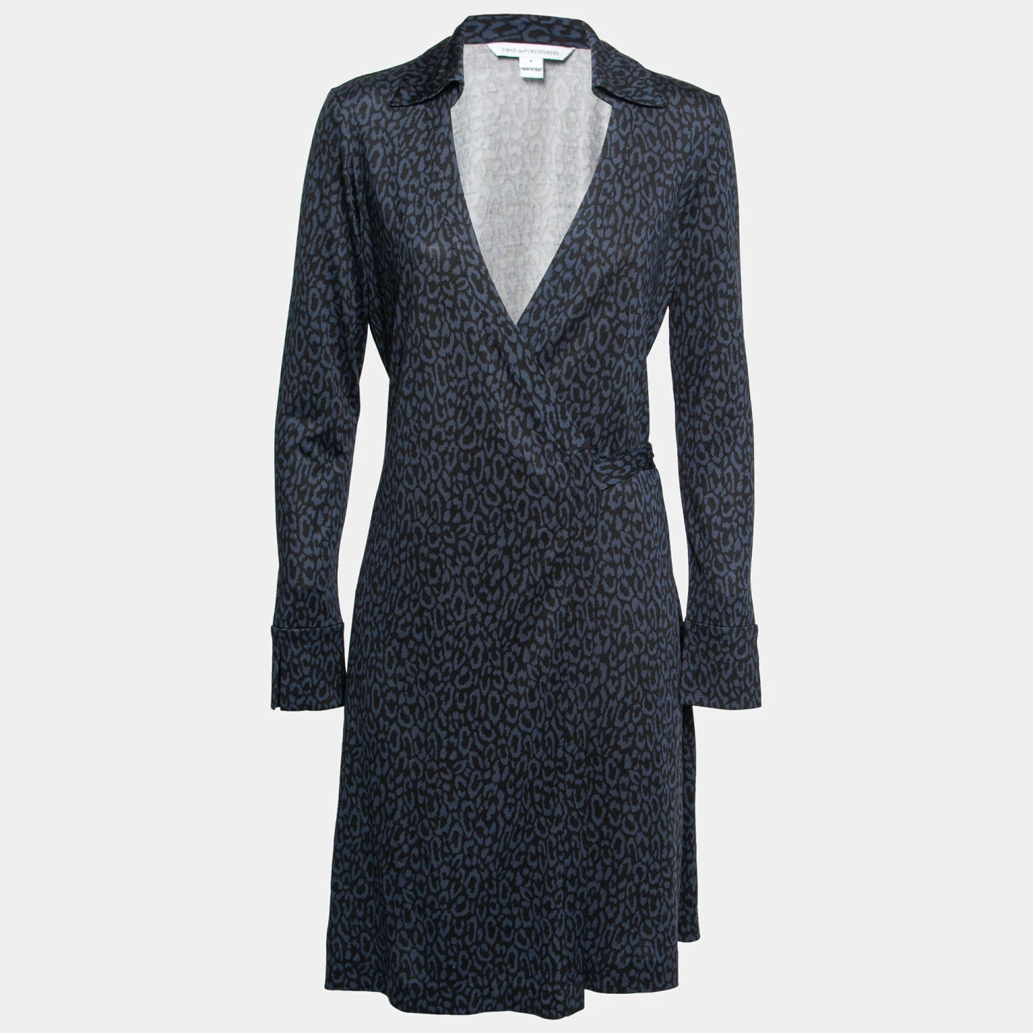 Diane Von Furstenberg Navy Blue Printed Silk Jersey Cybil Wrap Dress M For Women 1 Diane Von Furstenberg Navy Blue Printed Silk Jersey Cybil Wrap Dress M For Women