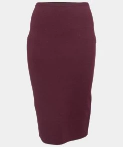 Diane Von Furstenberg Burgundy Stretch Knit Pencil Skirt Petite For Women