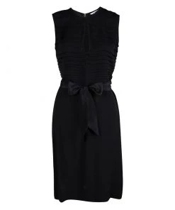 Diane Von Furstenberg Black Silk Geometric Pleat Detail Sleeveless Belted Kimian Dress M For Women