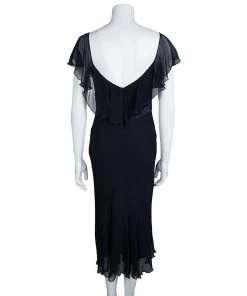 Diane Von Furstenberg Navy Blue Crinkled Silk Chiffon Pintuck Detail Mia Dress M For Women -Diane Von Furstenberg shop luxury women diane von furstenberg used clothes p69426 003