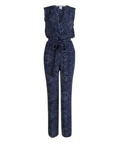 Diane Von Furstenberg Navy Blue Printed Silk Sleeveless Jumpsuit M For Women