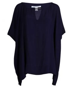 Diane Von Furstenberg Navy Blue Oversized Beonica Top S For Women