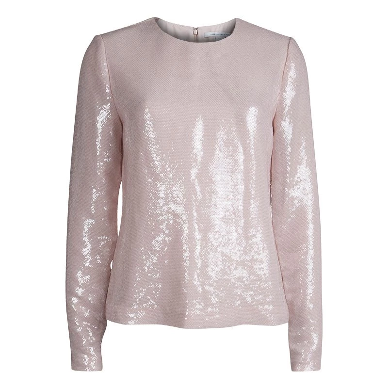 Diane Von Furstenberg Peach Sequin Embellished Menaro Blouse M For Women 1 Diane Von Furstenberg Peach Sequin Embellished Menaro Blouse M For Women