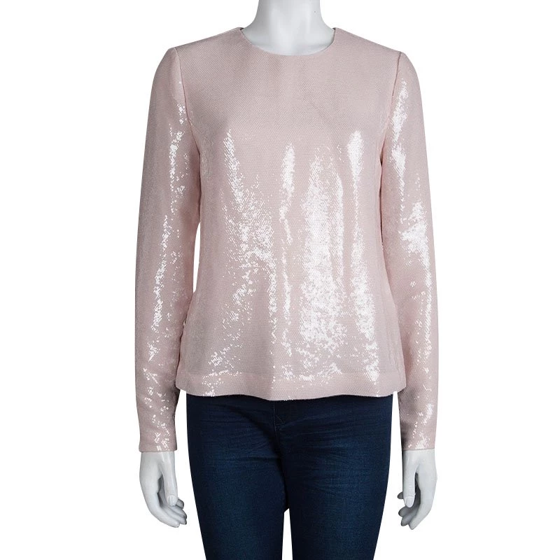 Diane Von Furstenberg Peach Sequin Embellished Menaro Blouse M For Women 2 Diane Von Furstenberg Peach Sequin Embellished Menaro Blouse M For Women - Image 2