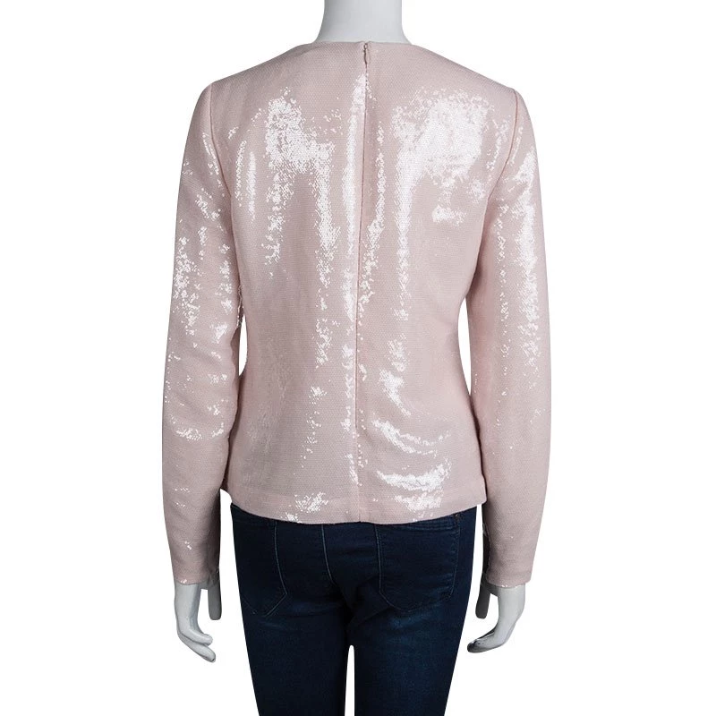 Diane Von Furstenberg Peach Sequin Embellished Menaro Blouse M For Women 3 Diane Von Furstenberg Peach Sequin Embellished Menaro Blouse M For Women - Image 3