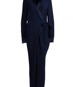 Diane Von Furstenberg Navy Blue Margot Wrap Jumpsuit L For Women