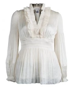 Diane Von Furstenberg shop 4 Diane Von Furstenberg Cream Ruffle Detail Long Sleeve Matador Blouse M For Women