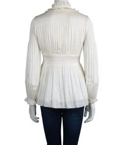 Diane Von Furstenberg Cream Ruffle Detail Long Sleeve Matador Blouse M For Women -Diane Von Furstenberg shop luxury women diane von furstenberg used clothes p79344 003