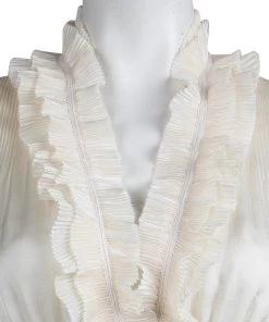 Diane Von Furstenberg Cream Ruffle Detail Long Sleeve Matador Blouse M For Women -Diane Von Furstenberg shop luxury women diane von furstenberg used clothes p79344 004