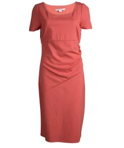 Diane Von Furstenberg Coral Red Stretch-Cady Gathered Bevina Dress L For Women