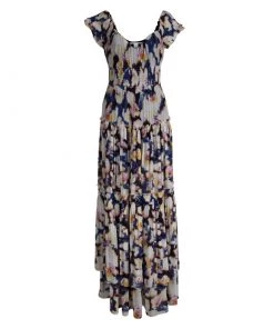 Diane Von Furstenberg Abstract Print Smocking Detail Claudie Maxi Dress M For Women