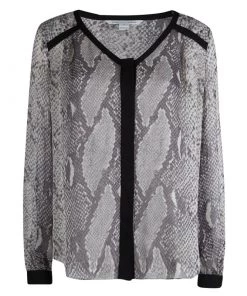 Diane Von Furstenberg Snakeskin Print Lane Chiffon Long Sleeve Blouse L For Women