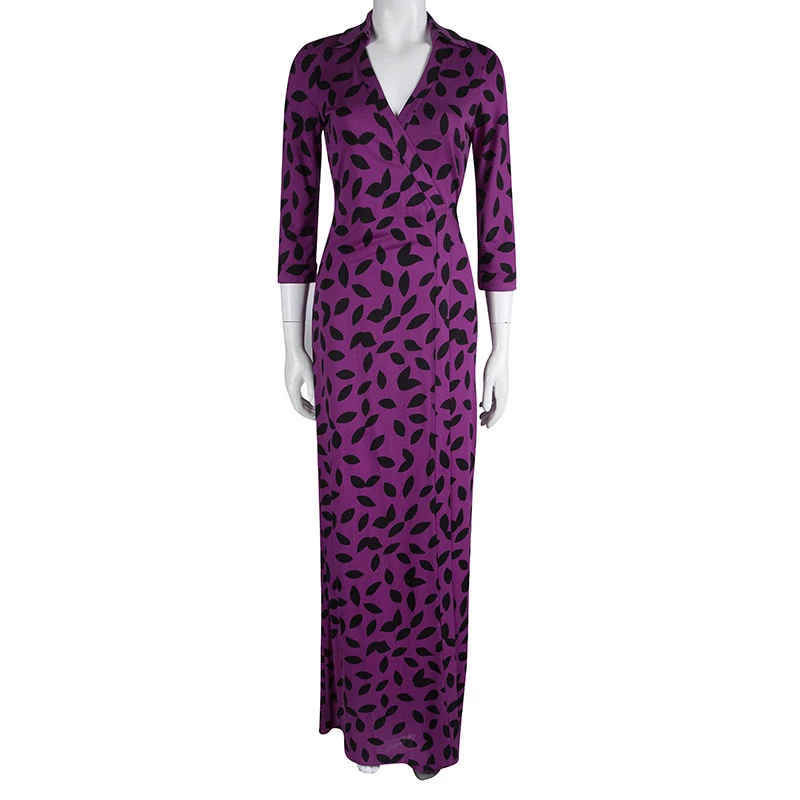 Diane Von Furstenberg Purple Leaf Pattern Abigail Vintage Wrap Dress S For Women 2 Diane Von Furstenberg Purple Leaf Pattern Abigail Vintage Wrap Dress S For Women - Image 2