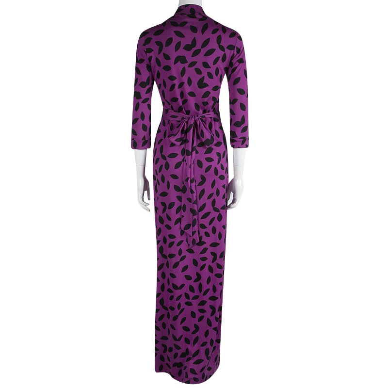 Diane Von Furstenberg Purple Leaf Pattern Abigail Vintage Wrap Dress S For Women 3 Diane Von Furstenberg Purple Leaf Pattern Abigail Vintage Wrap Dress S For Women - Image 3