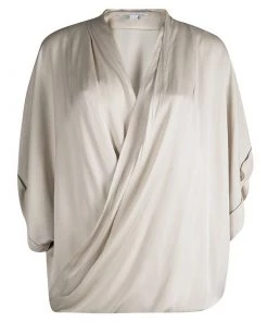 Diane Von Furstenberg Beige Silk Clean Keiko Draped Top L For Women