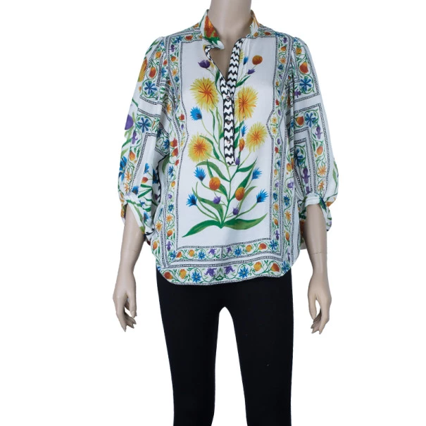 Diane Von Furstenberg Syrah Floral Cotton Top S For Women 2 Diane Von Furstenberg Syrah Floral Cotton Top S For Women - Image 2