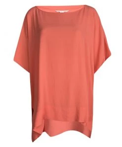 Diane Von Furstenberg Orange Crepe New Hanky Kimono Top M/L For Women