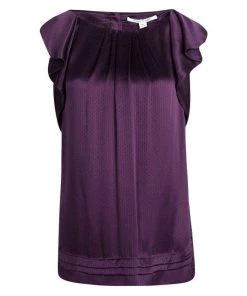 Diane Von Furstenberg Purple Silk Ruffle Detail Lindella Top L For Women