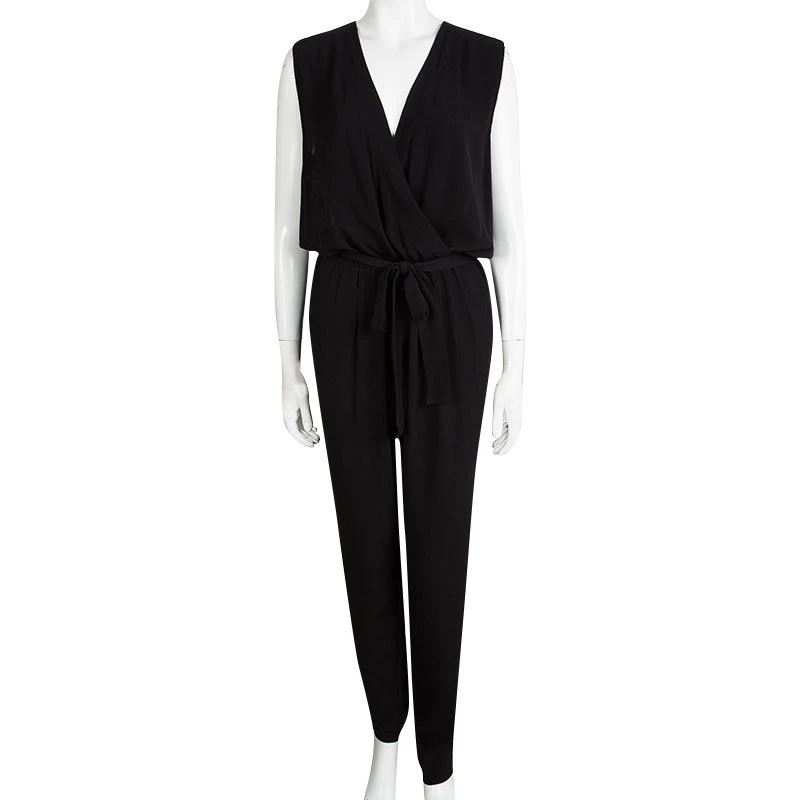 Diane Von Furstenberg Black Rawena Tie Detail Sleeveless Jumpsuit M For Women 2 Diane Von Furstenberg Black Rawena Tie Detail Sleeveless Jumpsuit M For Women - Image 2