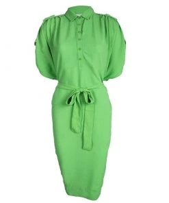 Diane Von Furstenberg Celery Green Crepe Belted Karin Shirt Dress M For Women