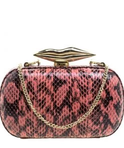 Diane Von Furstenberg Red/Black Python Flirty Minaudiere Clutch For Women