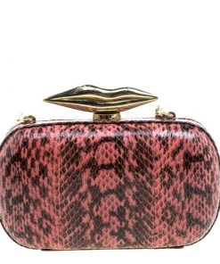 Diane Von Furstenberg Red/Black Python Flirty Minaudiere Clutch For Women -Diane Von Furstenberg shop luxury women diane von furstenberg used handbags p104808 004