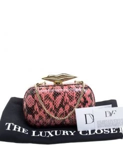 Diane Von Furstenberg Red/Black Python Flirty Minaudiere Clutch For Women -Diane Von Furstenberg shop luxury women diane von furstenberg used handbags p104808 009
