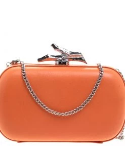 Diane Von Furstenberg Orange Leather Lytton Minaudiere Clutch For Women
