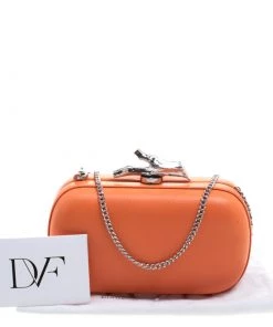 Diane Von Furstenberg Orange Leather Lytton Minaudiere Clutch For Women -Diane Von Furstenberg shop luxury women diane von furstenberg used handbags p113076 0009