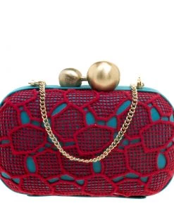 Diane Von Furstenberg Red/Teal Lace Sphere Minaudiere Clutch For Women