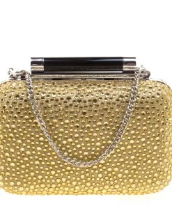 Diane Von Furstenberg Black/Gold Crystal Embellished Tonda Clutch For Women