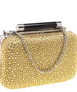 Diane Von Furstenberg Black/Gold Crystal Embellished Tonda Clutch For Women -Diane Von Furstenberg shop luxury women diane von furstenberg used handbags p115348 0003