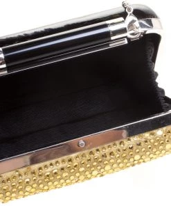 Diane Von Furstenberg Black/Gold Crystal Embellished Tonda Clutch For Women -Diane Von Furstenberg shop luxury women diane von furstenberg used handbags p115348 0007
