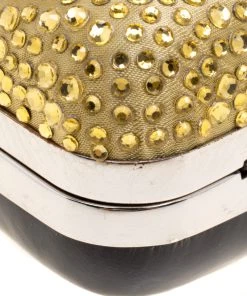 Diane Von Furstenberg Black/Gold Crystal Embellished Tonda Clutch For Women -Diane Von Furstenberg shop luxury women diane von furstenberg used handbags p115348 0011