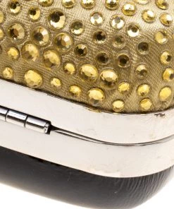 Diane Von Furstenberg Black/Gold Crystal Embellished Tonda Clutch For Women -Diane Von Furstenberg shop luxury women diane von furstenberg used handbags p115348 0012