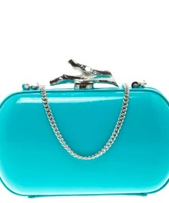 Diane Von Furstenberg Teal Patent Leather Lytton Minaudiere Clutch For Women