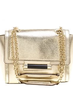 Diane Von Furstenberg Metallic Gold Lizard Embossed Leather 440 Mini Shoulder Bag For Women
