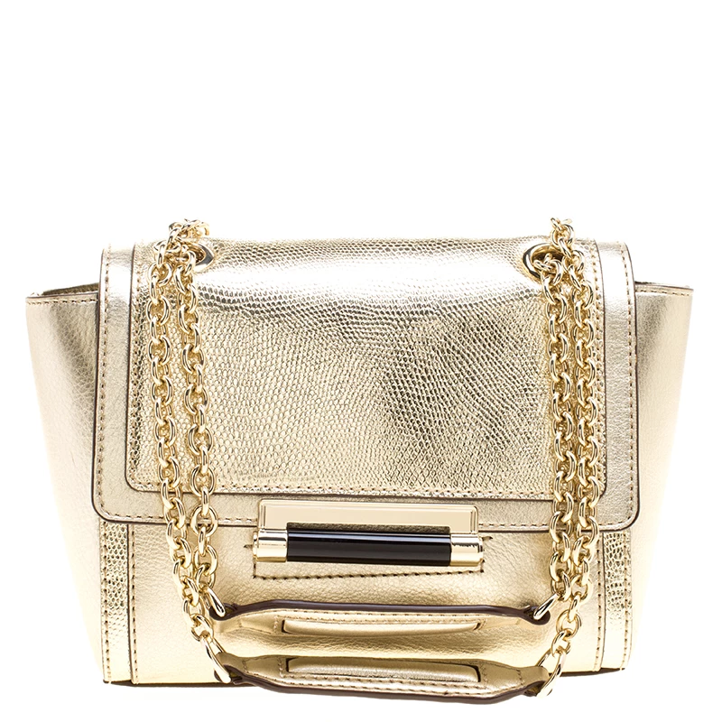 Diane Von Furstenberg Metallic Gold Lizard Embossed Leather 440 Mini Shoulder Bag For Women 1 Diane Von Furstenberg Metallic Gold Lizard Embossed Leather 440 Mini Shoulder Bag For Women