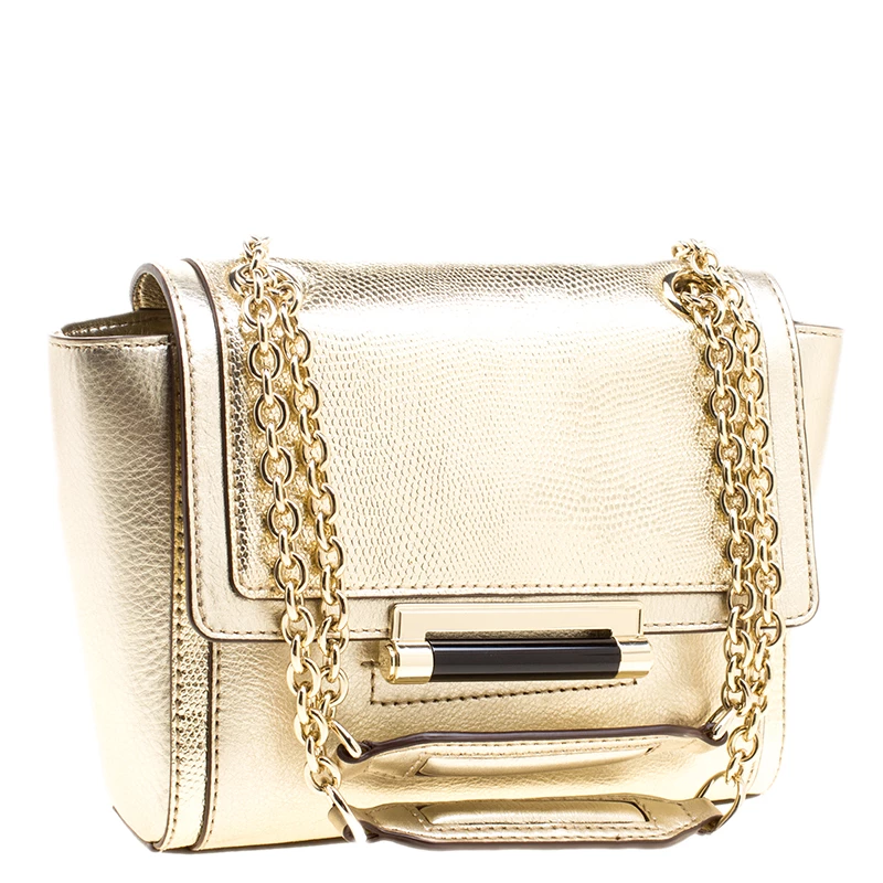 Diane Von Furstenberg Metallic Gold Lizard Embossed Leather 440 Mini Shoulder Bag For Women 3 Diane Von Furstenberg Metallic Gold Lizard Embossed Leather 440 Mini Shoulder Bag For Women - Image 3