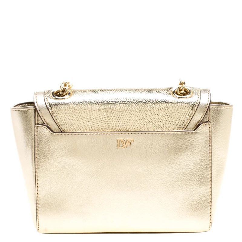 Diane Von Furstenberg Metallic Gold Lizard Embossed Leather 440 Mini Shoulder Bag For Women 4 Diane Von Furstenberg Metallic Gold Lizard Embossed Leather 440 Mini Shoulder Bag For Women - Image 4