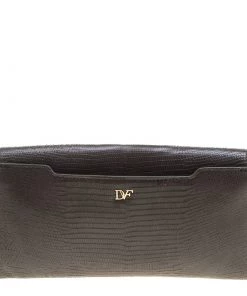 Diane Von Furstenberg Grey Lizard Embossed Leather Envelope Clutch For Women -Diane Von Furstenberg shop luxury women diane von furstenberg used handbags p142800 0004