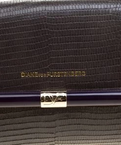 Diane Von Furstenberg Grey Lizard Embossed Leather Envelope Clutch For Women -Diane Von Furstenberg shop luxury women diane von furstenberg used handbags p142800 0005